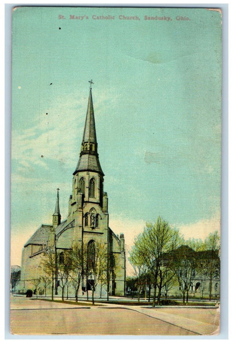 1915 St. Mary's Catholic Church Sandusky Ohio OH Antique Posted Postcard