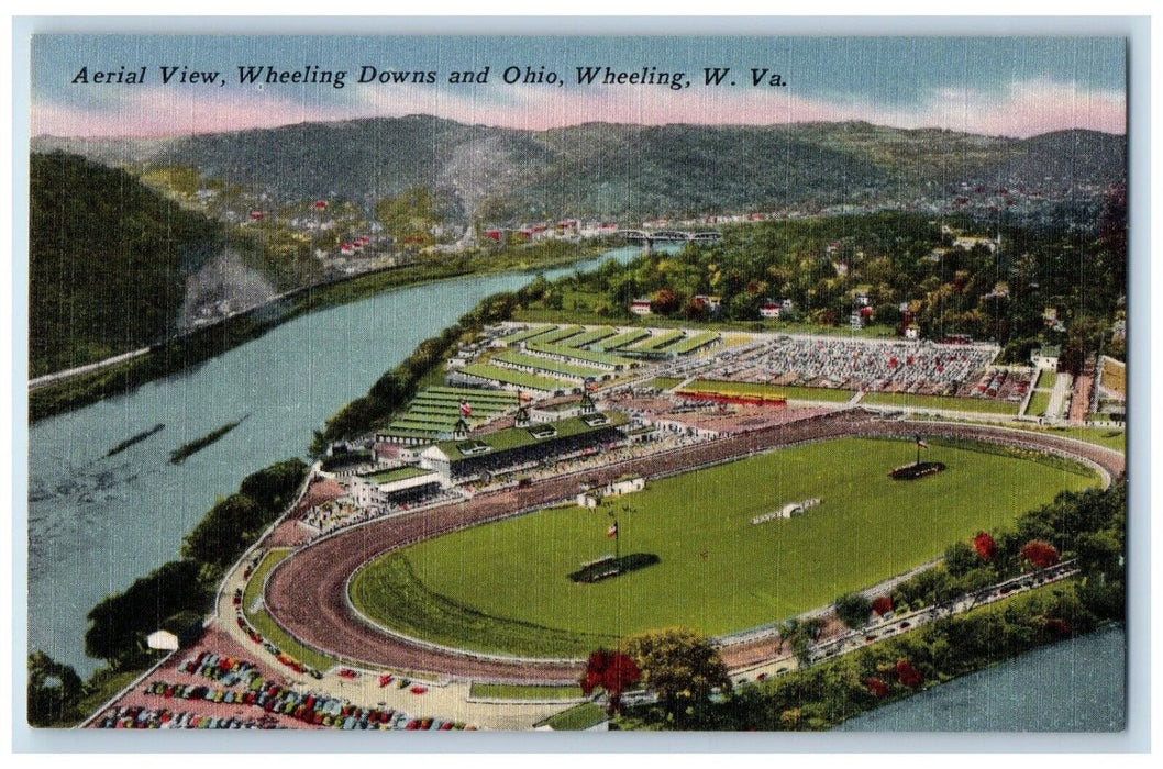 c1930's Aerial View Wheeling Downs And Ohio Wheeling West Virginia VA Postcard