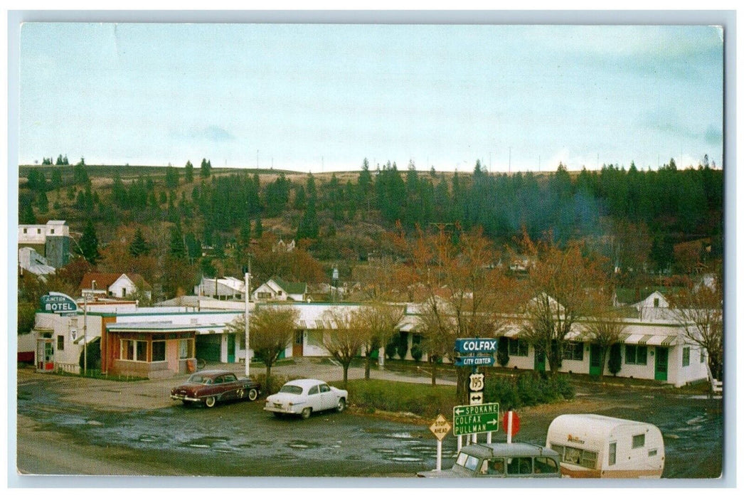 c1950's View Of Junction Motel Cars Colfax Washington WA Vintage Postcard