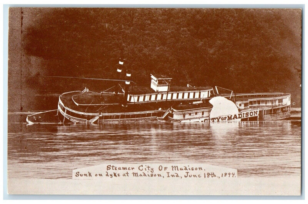 Steamer City Of Madison Sunk On Dyke Madison Indiana IN Vintage Postcard