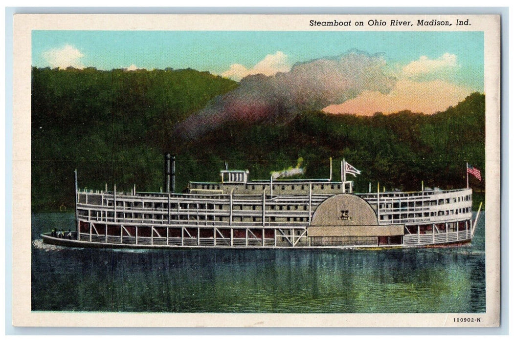 c1930's Steamboat On Ohio River Madison Indiana IN Unposted Vintage Postcard