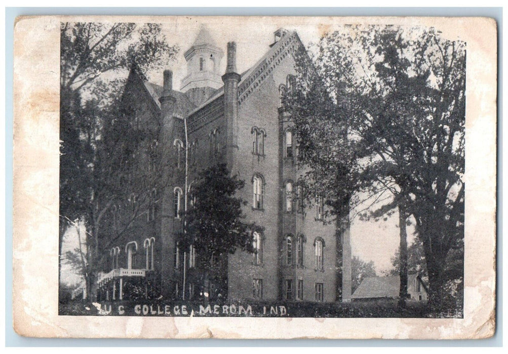 1911 US College Building Campus Merom Indiana IN Posted Antique Postcard