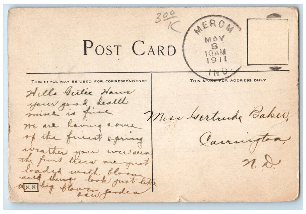 1911 US College Building Campus Merom Indiana IN Posted Antique Postcard