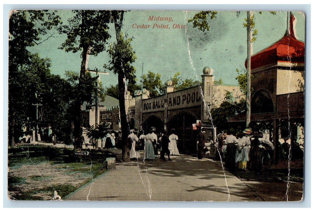 1916 Box Ball and Pool Midway Cedar Point Ohio OH Antique Posted Postcard