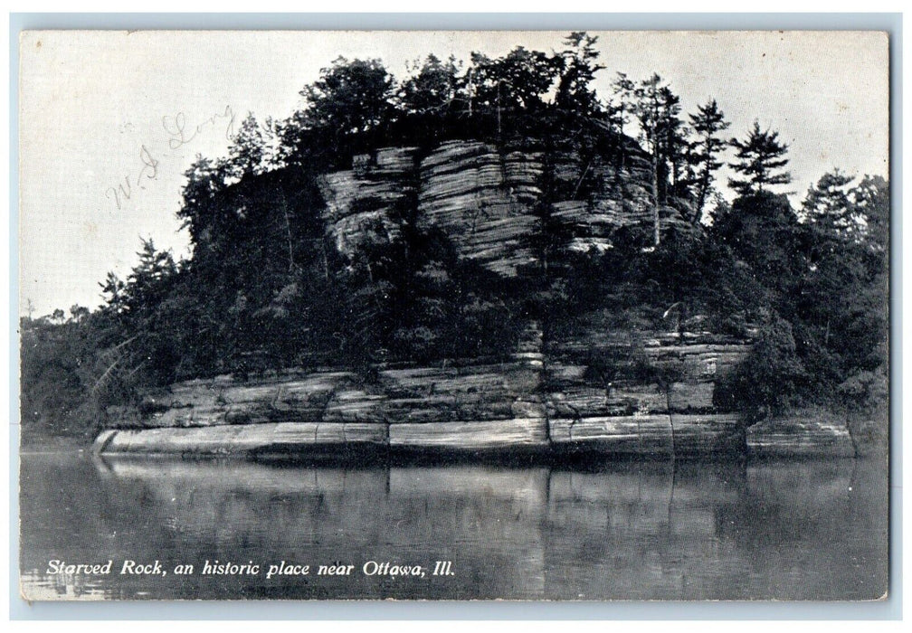 1910 Starved Rock Historic Place River Lake Cliff Trees Ottawa Illinois Postcard