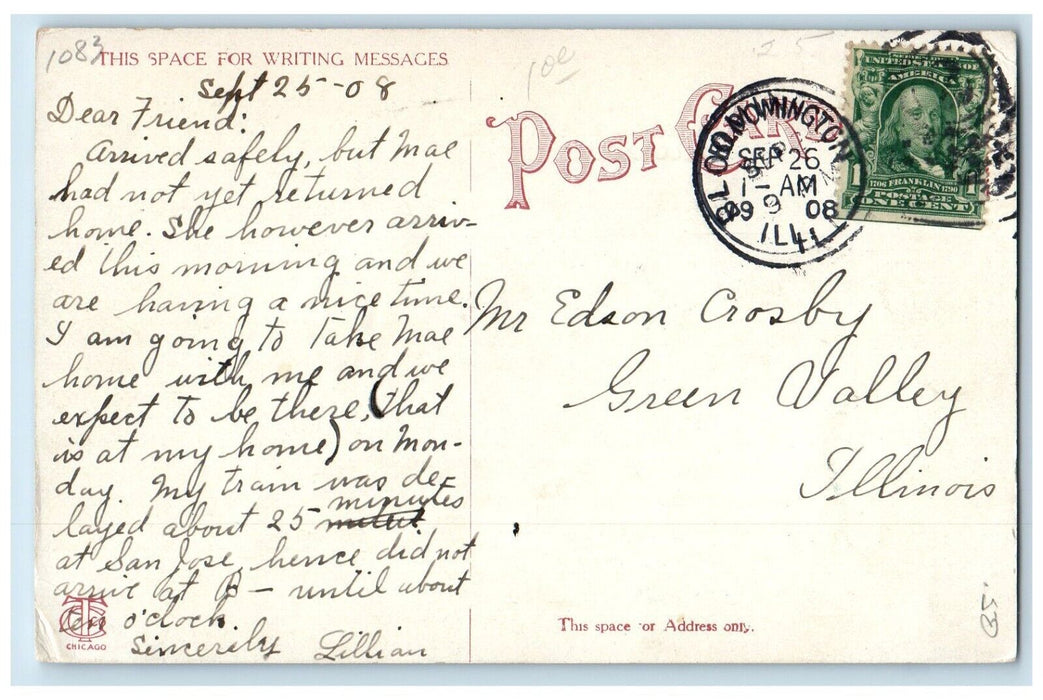 1908 Stone Bridge Miller Park River Lake Bloomington Illinois Vintage Postcard