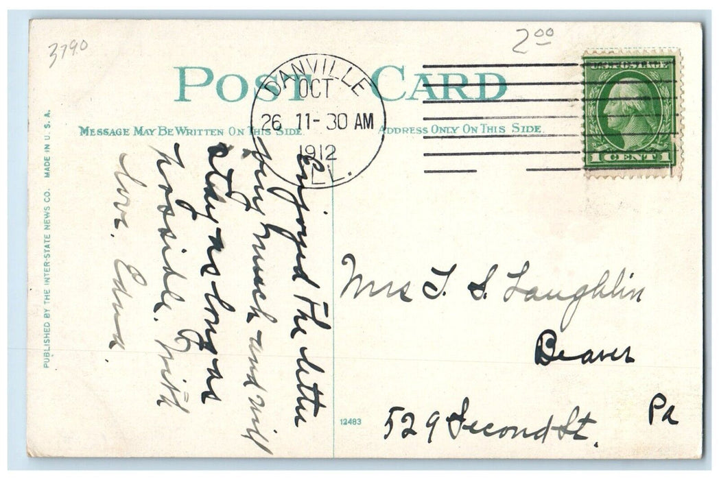 1912 Water Works Dam River Lake Falls Exterior Trees Danville Illinois Postcard
