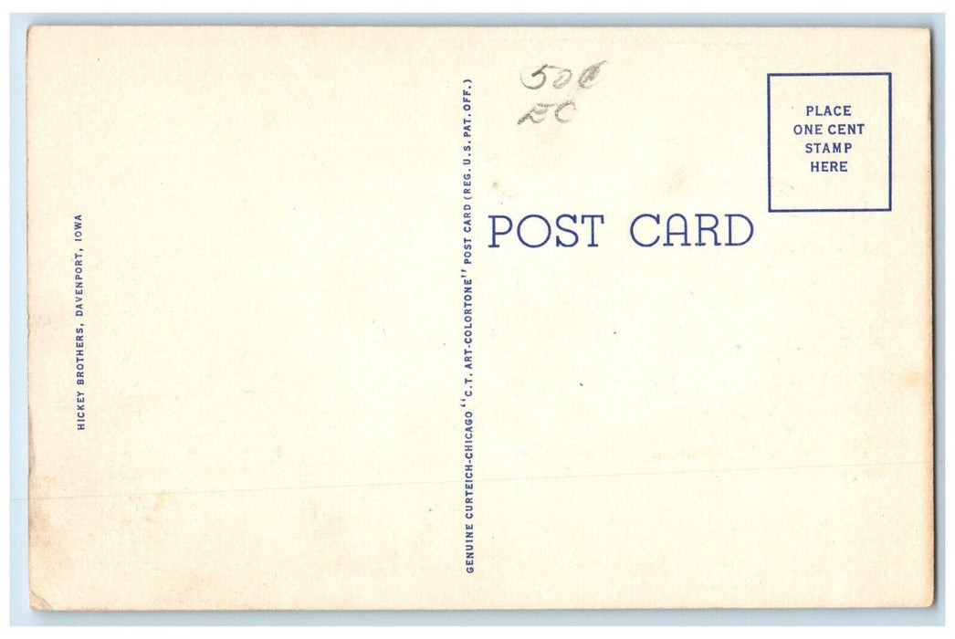 c1940 Roller Dam Locks Davenport River Lake Iowa Rock Island Illinois Postcard