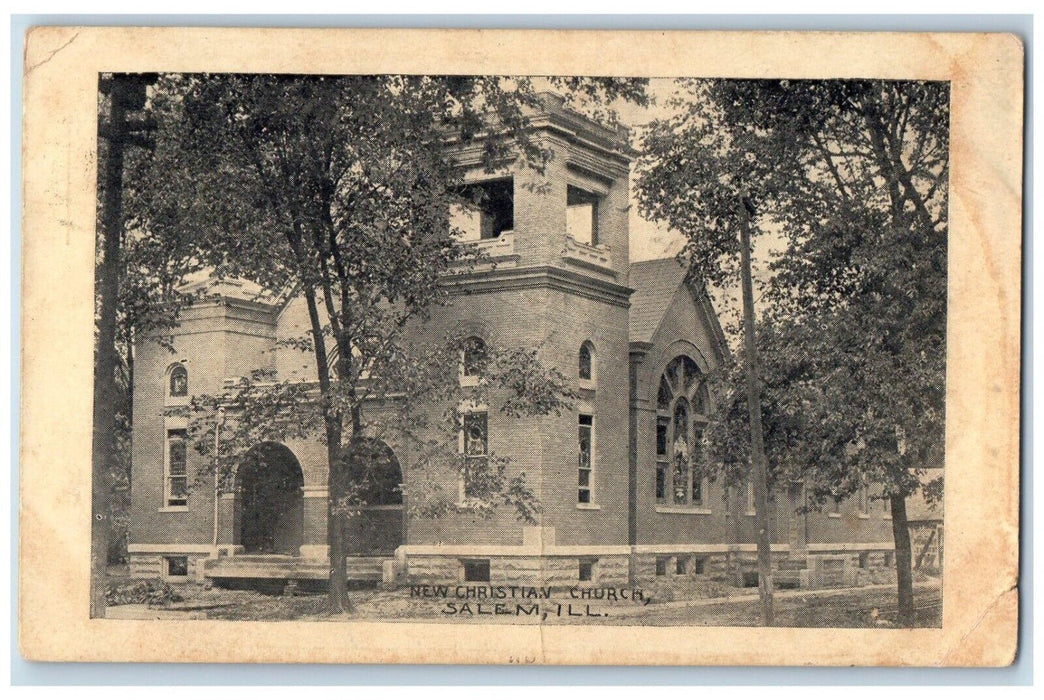 1910 New Christian Church Chapel Exterior Building Road Salem Illinois Postcard