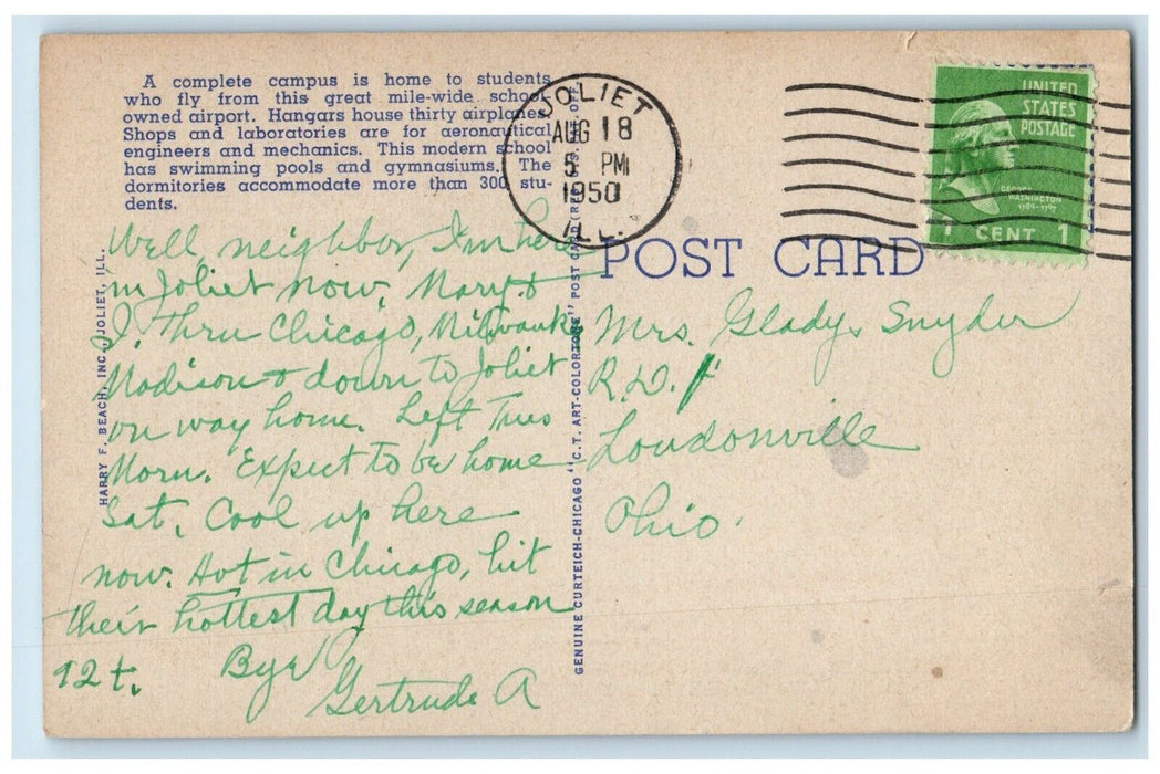 1950 Air View Lewis College Science Technology Lockport-Joliet Illinois Postcard