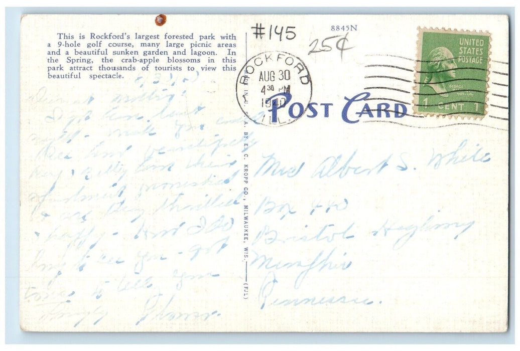 1940 Pavilion Sinnissippi Park Pond Exterior Building Rockford Illinois Postcard