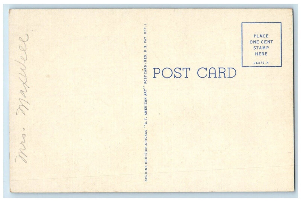 c1940 High School Exterior Building Classic Cars Parking Paris Illinois Postcard
