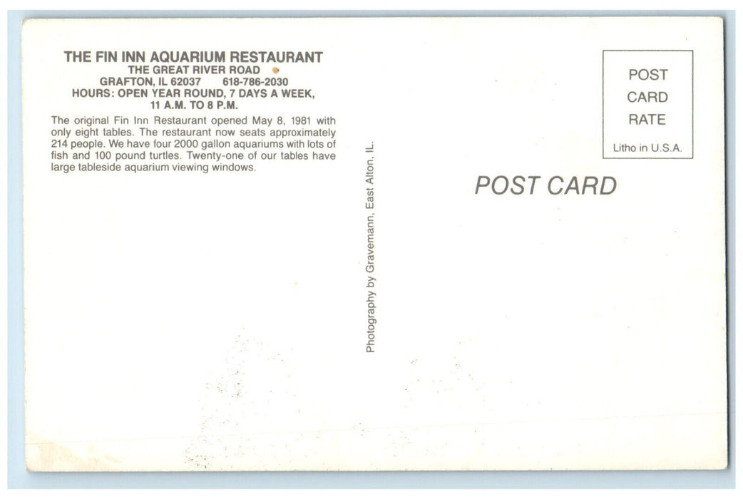 c1960 Fin Inn Aquarium Restaurant Great River Road Grafton Illinois IL Postcard