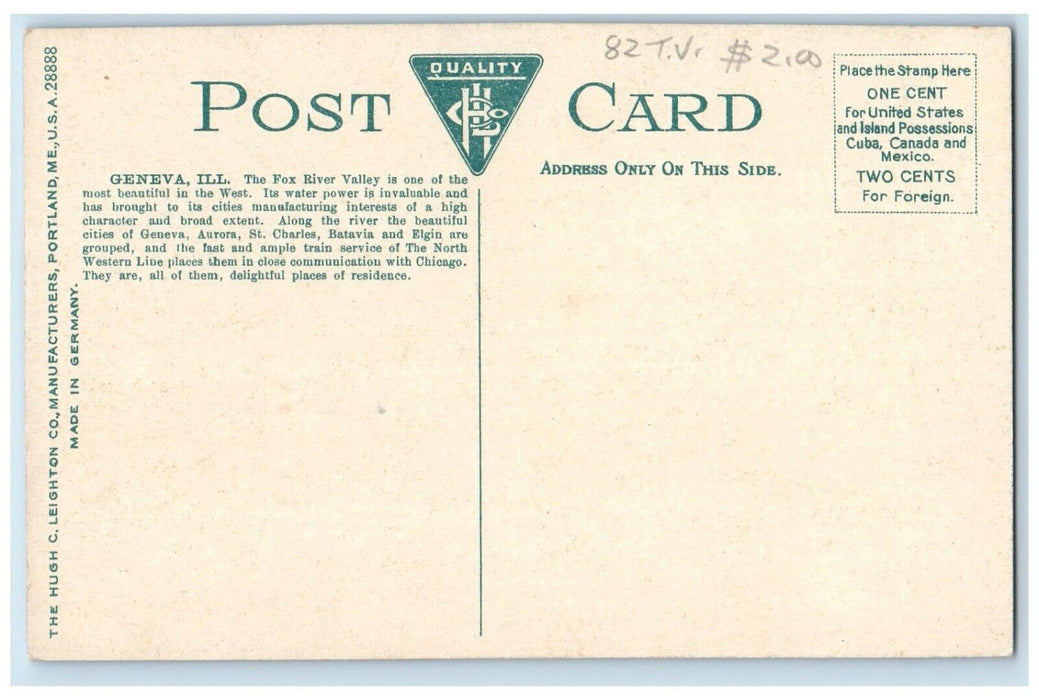 c1910 Fox River Islands State Street Bridge Canoe Boat Geneva Illinois Postcard