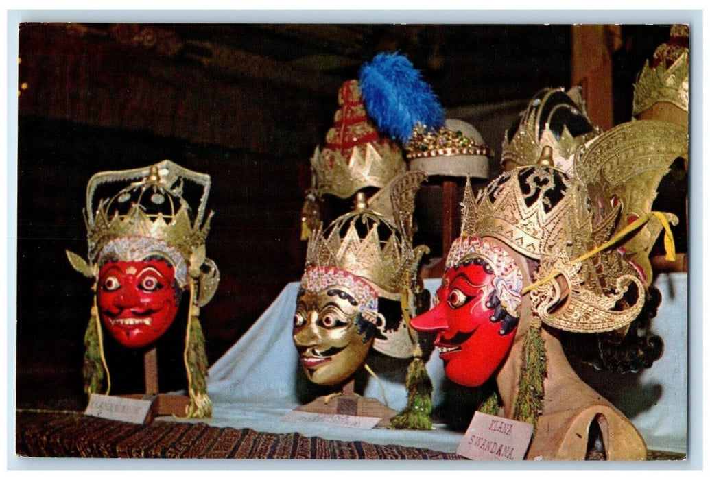Mask Play Role Javanese Dancers Garuda Indonesian Airways Airplane Postcard