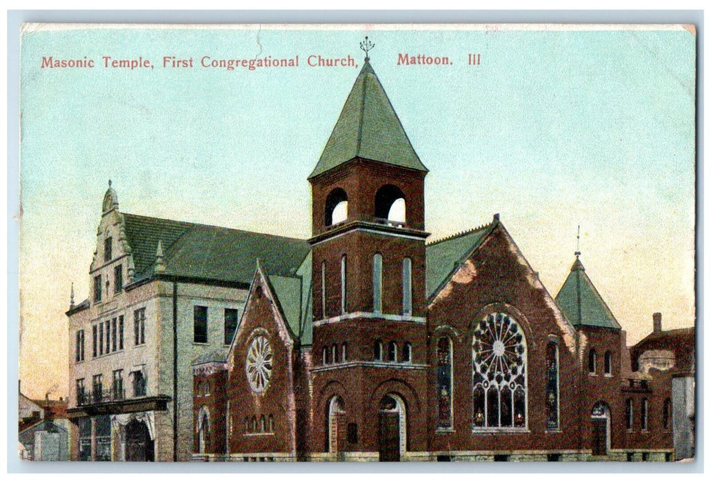 1910 Masonic Temple First Congregational Church Chapel Mattoon Illinois Postcard