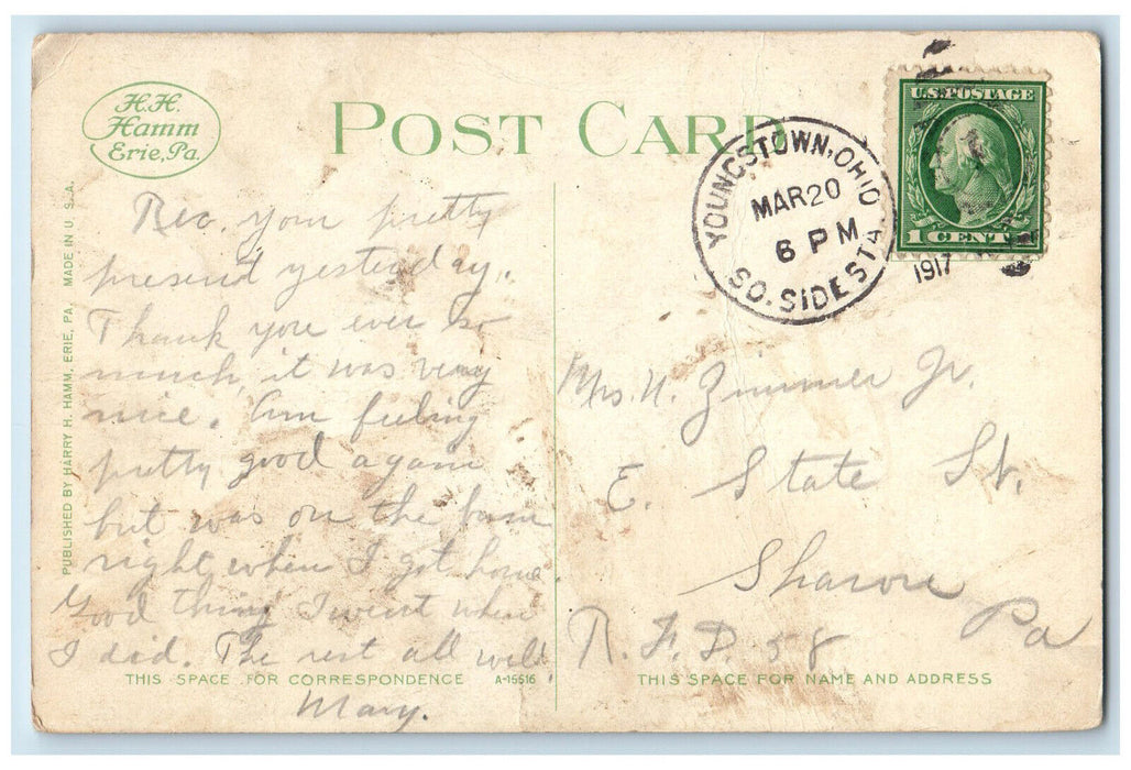 1917 Post Office Building Youngstown Ohio OH Antique Posted Postcard