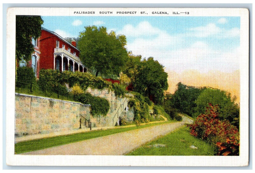 c1940 Palisades South Prospect Street Exterior Building Galena Illinois Postcard