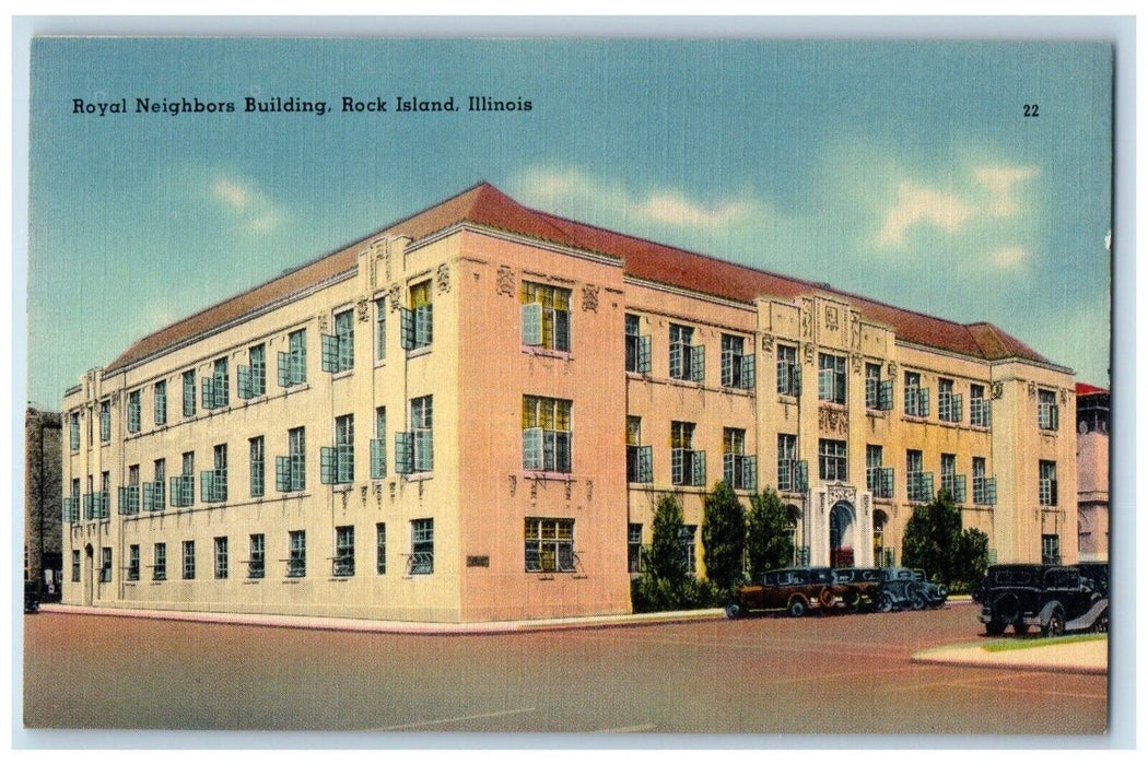 1940 Royal Neighbors Building Exterior Classic Car Rock Island Illinois Postcard