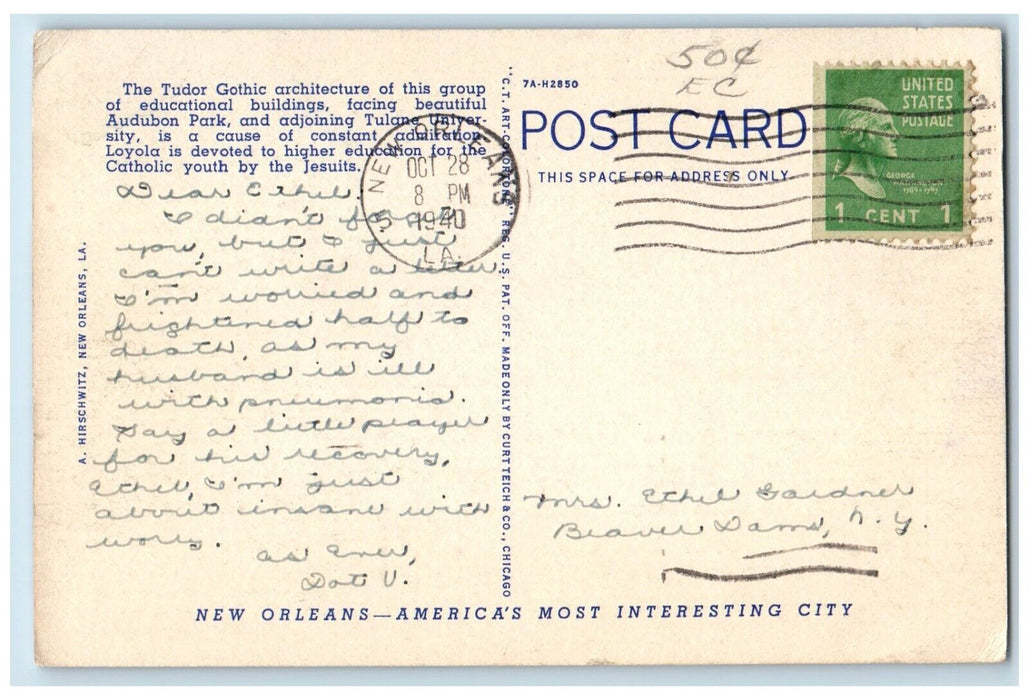 1940 Loyola University Marquette Hall Thomas Hall New Orleans Louisiana Postcard