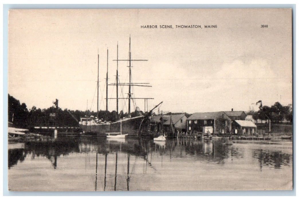 c1920 Harbor Scene Shipyard Dock Port Galleon Ship Thomaston Maine ME Postcard