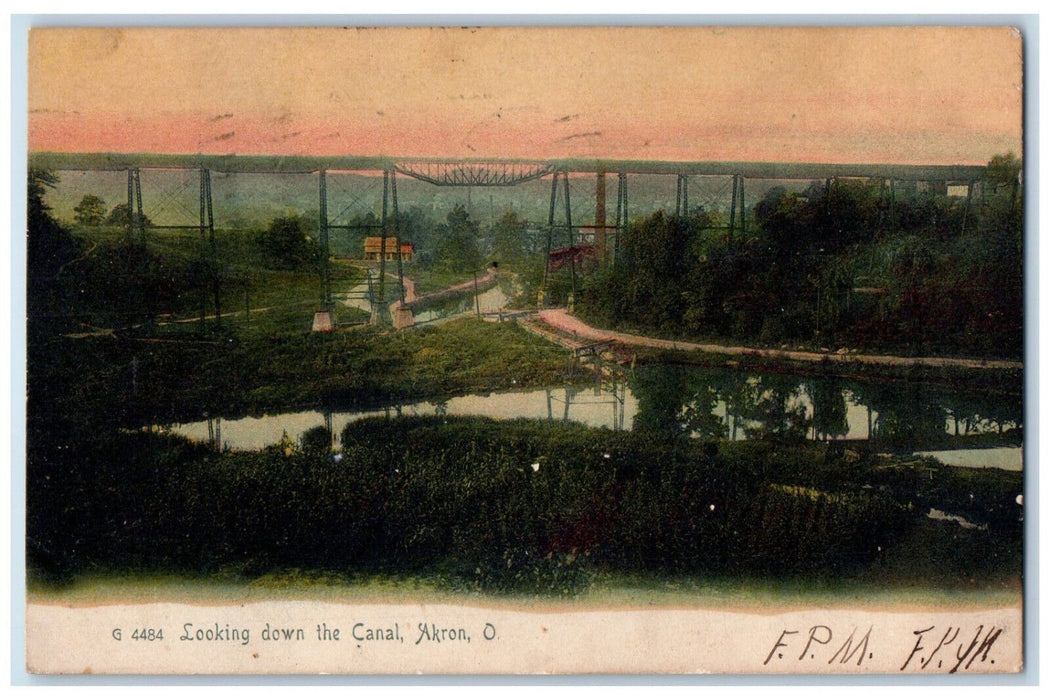 1906 A View Looking Down The Canal Akron Ohio OH Antique Posted Postcard