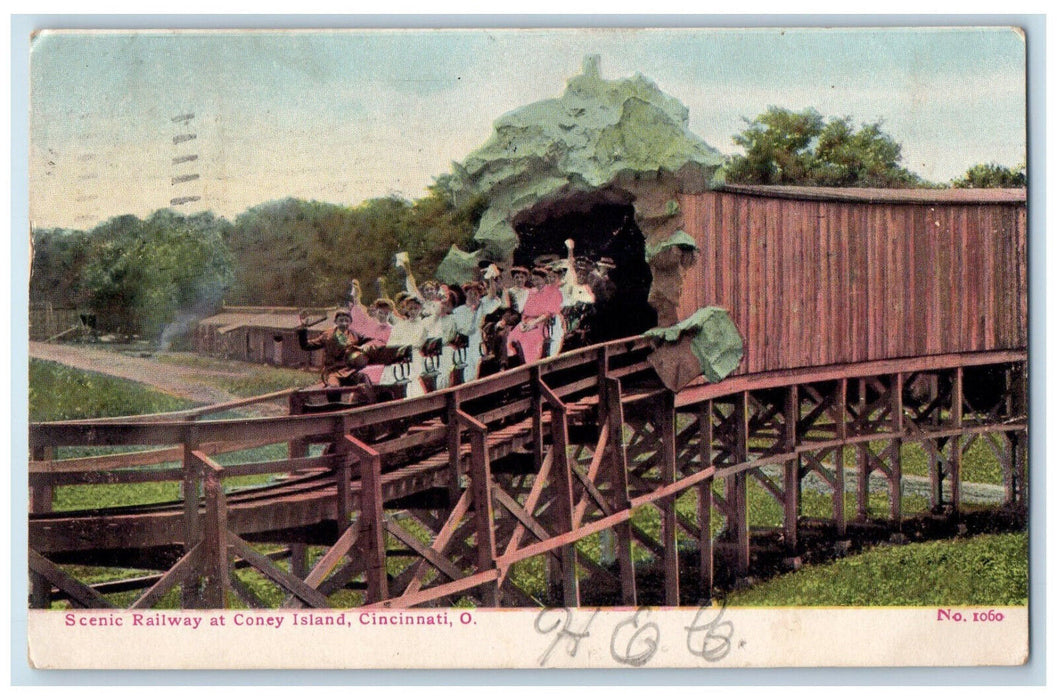 1907 Scenic Railway at Coney Island Cincinnati Ohio OH Antique Postcard