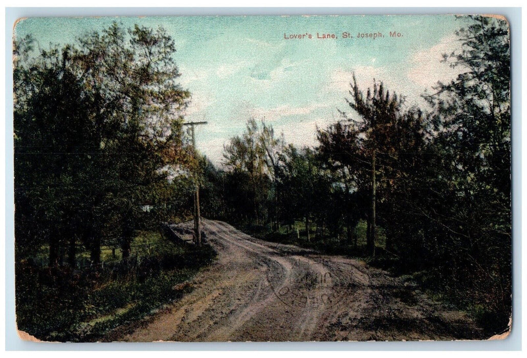 1908 Lover's Lane Road Trees Street St. Joseph Missouri Vintage Antique Postcard