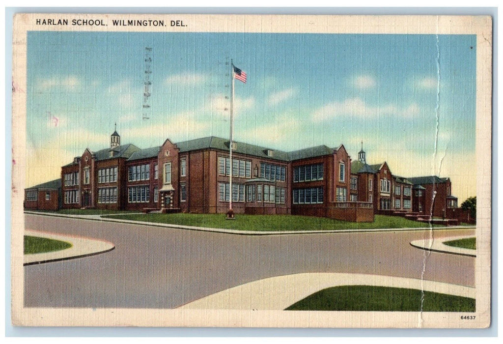 1941 Roadside View Harlan School Building Wilmington Delaware DE Posted Postcard