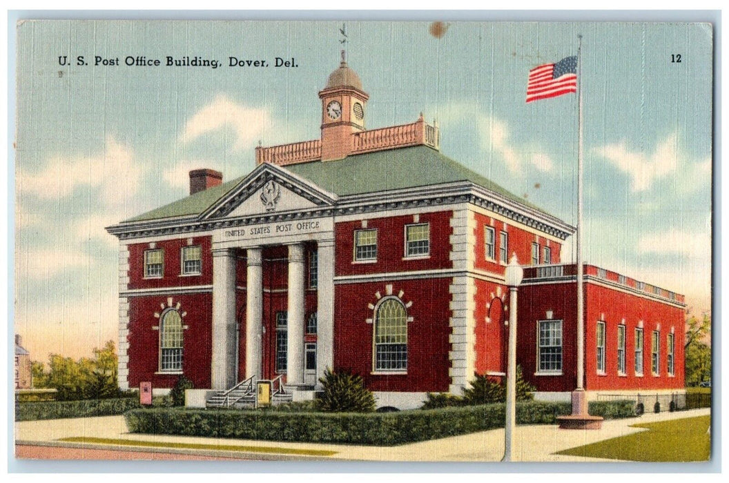 1954 Exterior View United States Post Office Building Dover Delaware DE Postcard