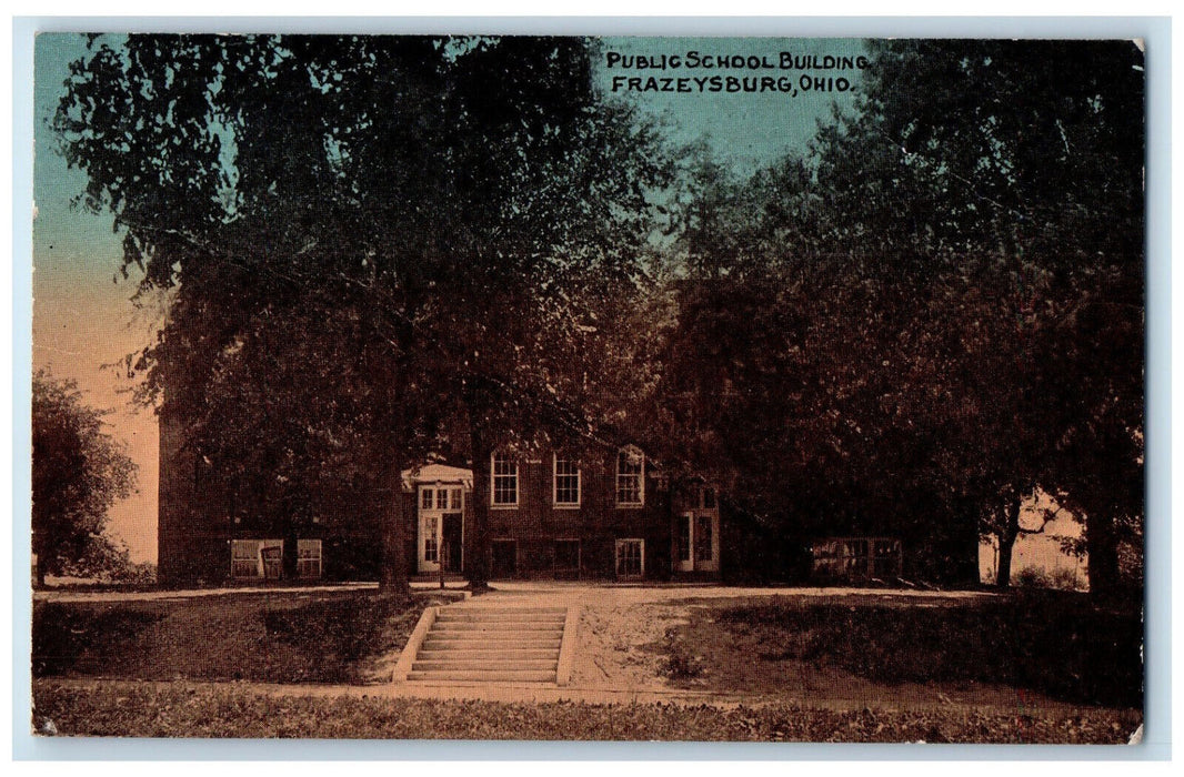 1917 Public School Building Frazeysburg Ohio OH Antique Posted Postcard