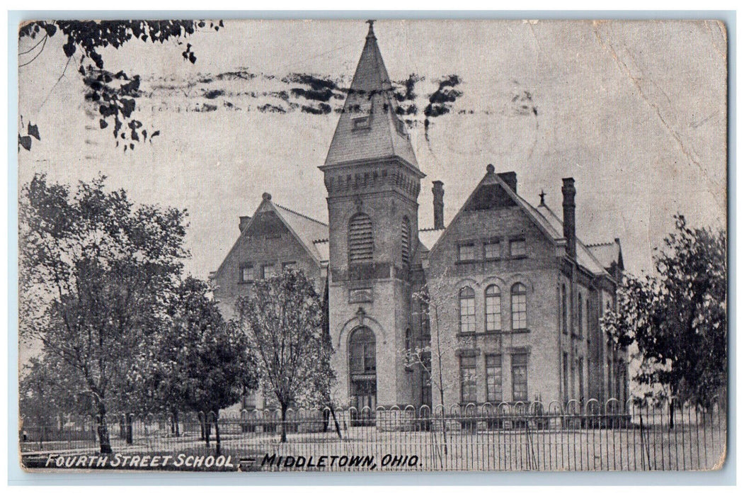 1910 Fourth Street School Middletown Ohio OH Antique Posted Postcard