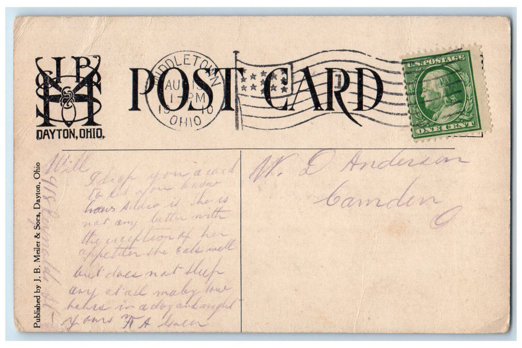 1910 Fourth Street School Middletown Ohio OH Antique Posted Postcard