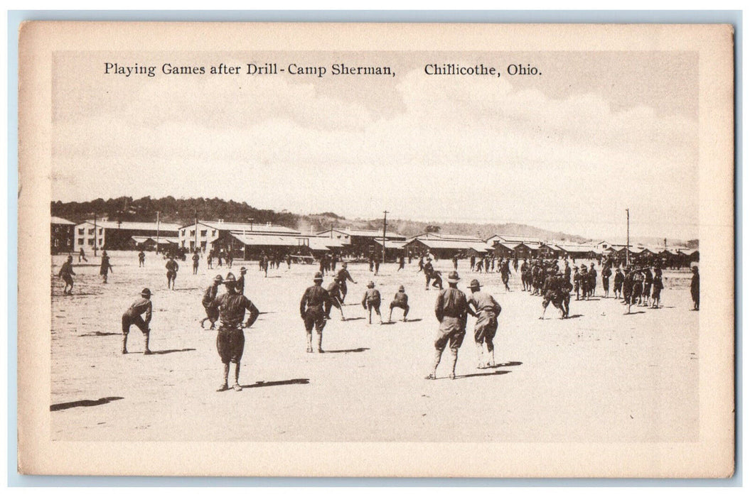 c1940's Playing Games After Drill-Camp Sherman Chillicothe Ohio OH Postcard