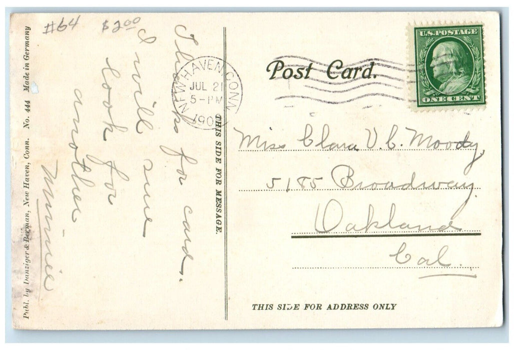 1909 Scenic View Fernam Drive East Rock Park New Haven Connecticut CT Postcard
