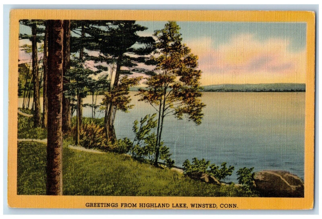 c1940 Greetings From Highland Lake Winsted Connecticut Antique Vintage Postcard