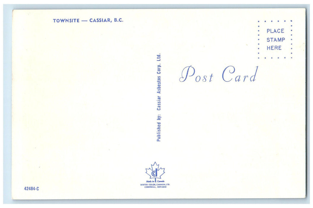 c1950's Townsite Cassiar British Columbia Canada Unposted Vintage Postcard