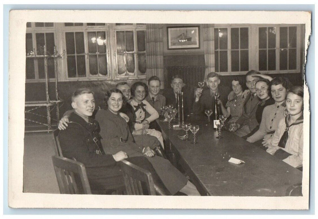 c1940's Family Dining Room Interior Wine Bremen Germany RPPC Photo Postcard