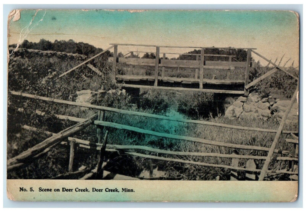1913 Scene Deer Creek Bridge River Canal Deer Creek Minnesota Antique Postcard