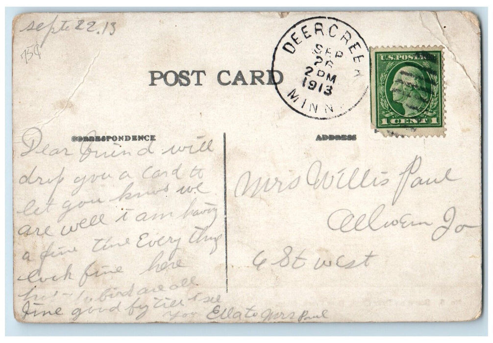 1913 Scene Deer Creek Bridge River Canal Deer Creek Minnesota Antique Postcard