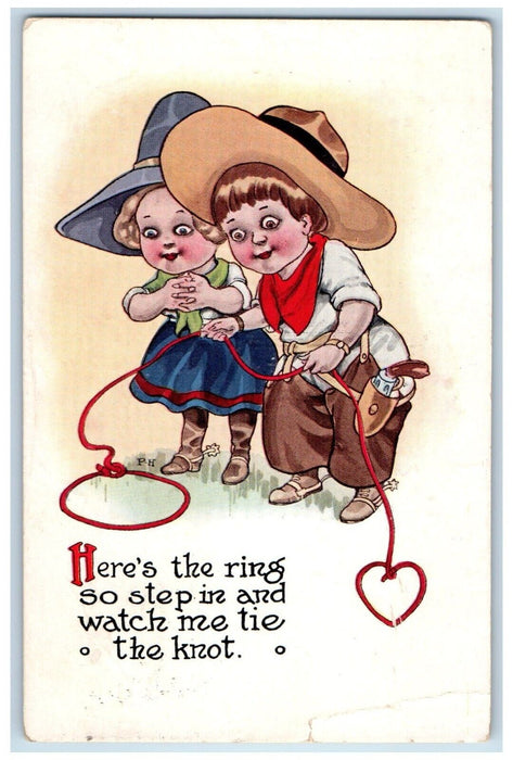1914 Valentine Little Sweetheart Ring Rope Ardmore Oklahoma OK Gibson Postcard