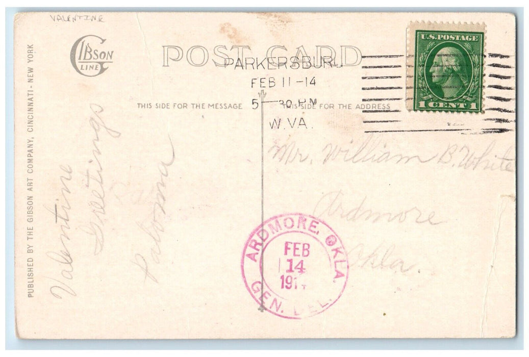 1914 Valentine Little Sweetheart Ring Rope Ardmore Oklahoma OK Gibson Postcard