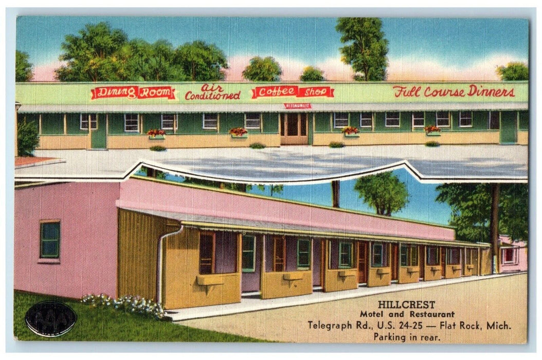 c1940 Hillcrest Motel Restaurant Flat Rock Michigan Multi-View Antique Postcard