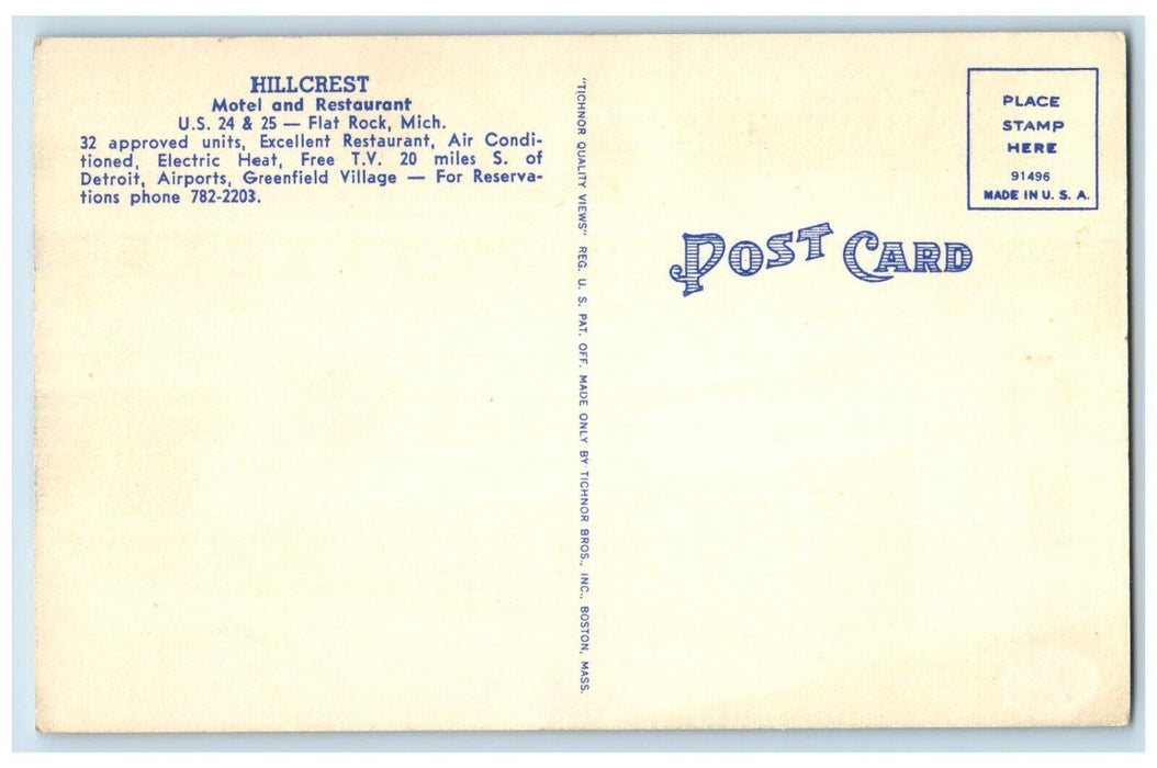 c1940 Hillcrest Motel Restaurant Flat Rock Michigan Multi-View Antique Postcard