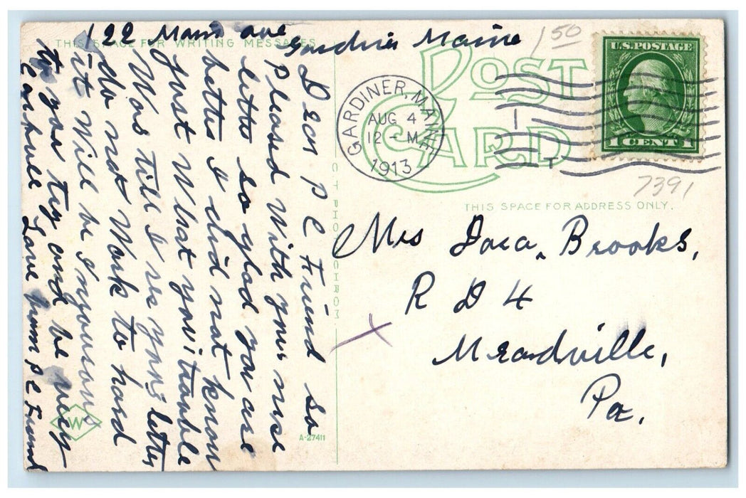 1913 Dam Paper Mills Cobbossee Stream River Lake Cardiner Maine Vintage Postcard