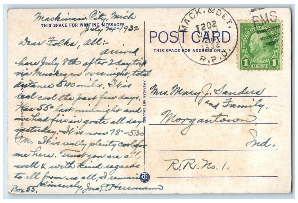 1932 Michigan State Dock Ferries Mackinaw City Cheboygan Multi-View MI Postcard