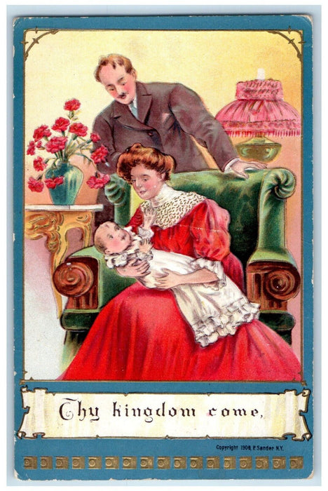1908 Couple And Newborn Baby Flowers Union County PA Embossed Antique Postcard