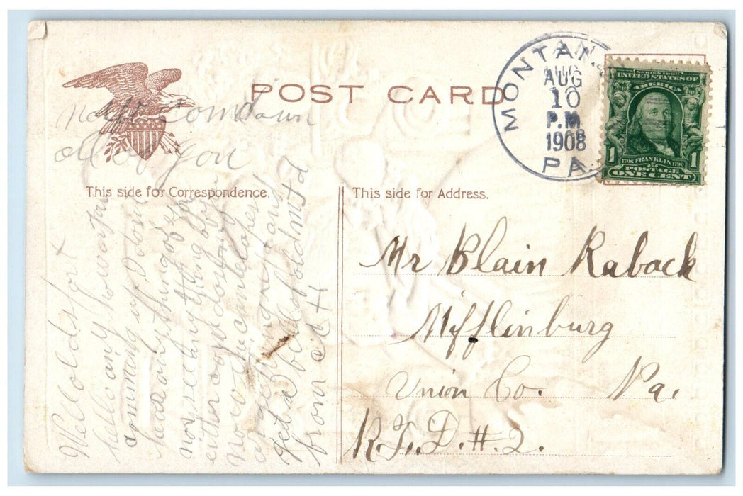 1908 Couple And Newborn Baby Flowers Union County PA Embossed Antique Postcard