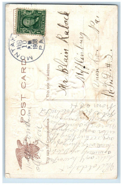1908 Couple And Newborn Baby Flowers Union County PA Embossed Antique Postcard