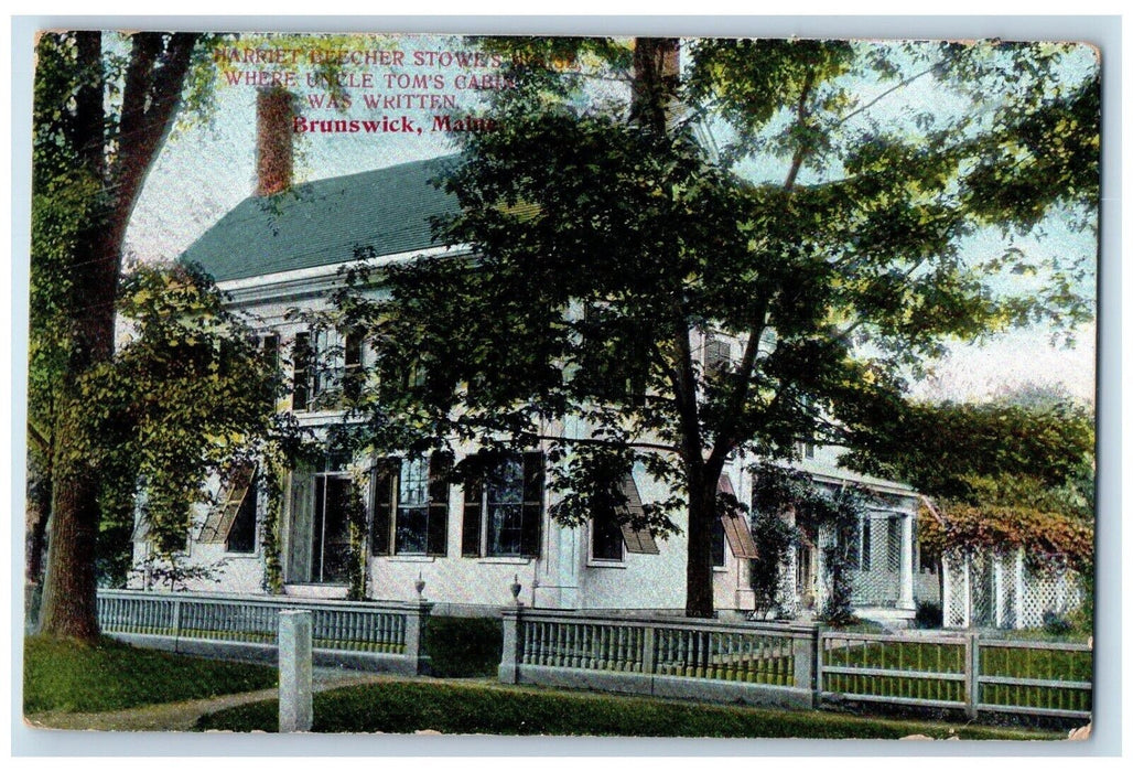 1909 Harriet Beecher Stowes Uncle Tom's Cabin  Written Brunswick Maine Postcard